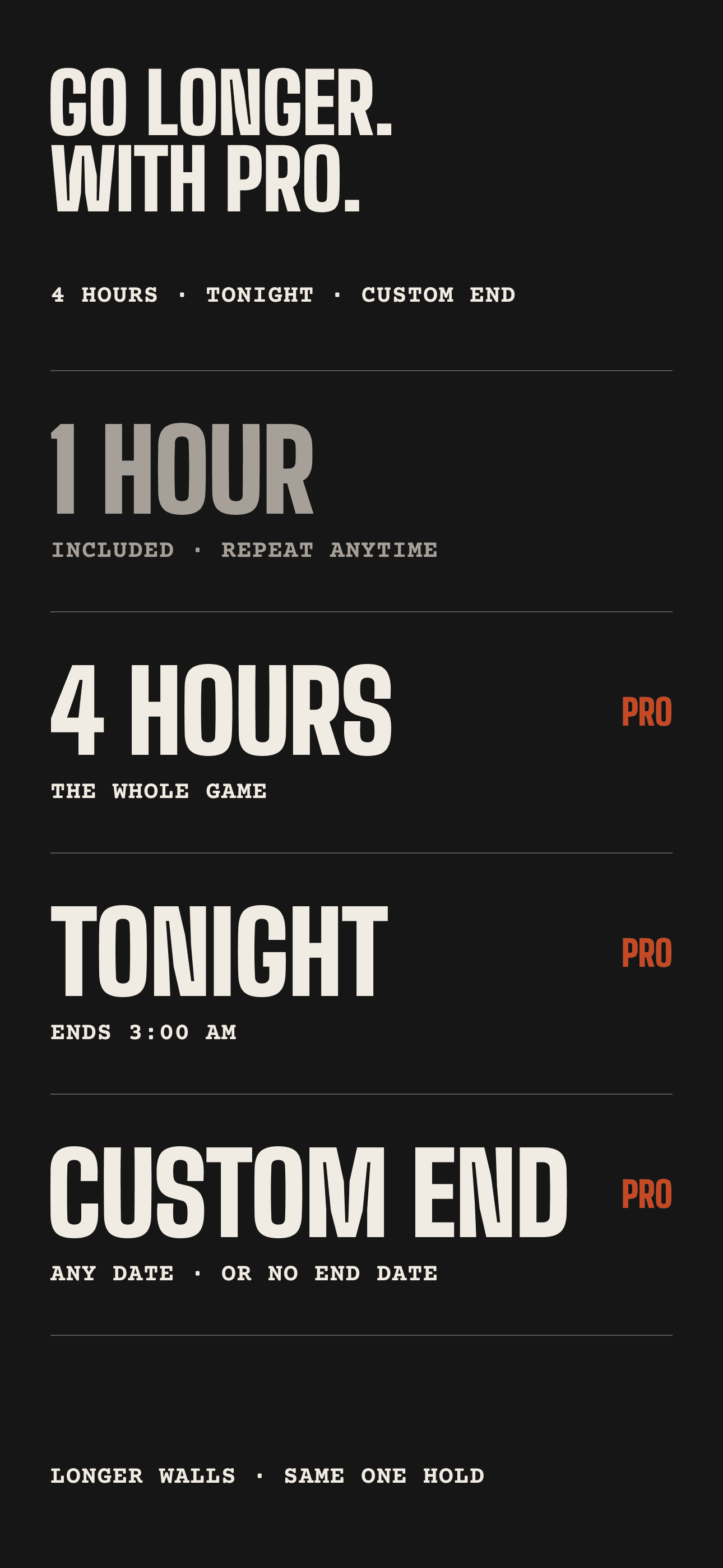 Untilt App Store screenshot: Pro options.